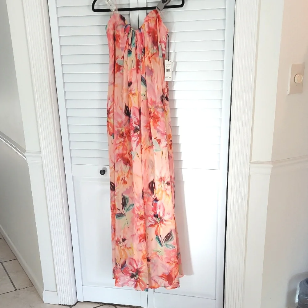 Liv Foster "BROOKE" Dress, Size 8, Strapless, Coral Multi, Chiffon, Lined, NEW! - Picture 7 of 15